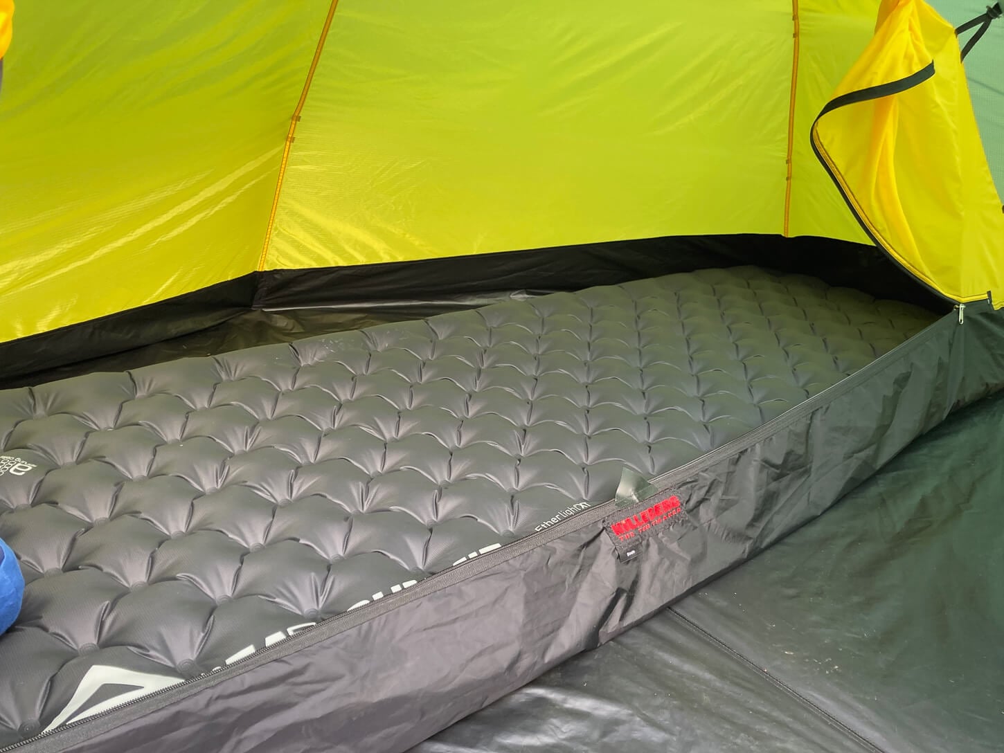 Sleeping pad inside a tent.
