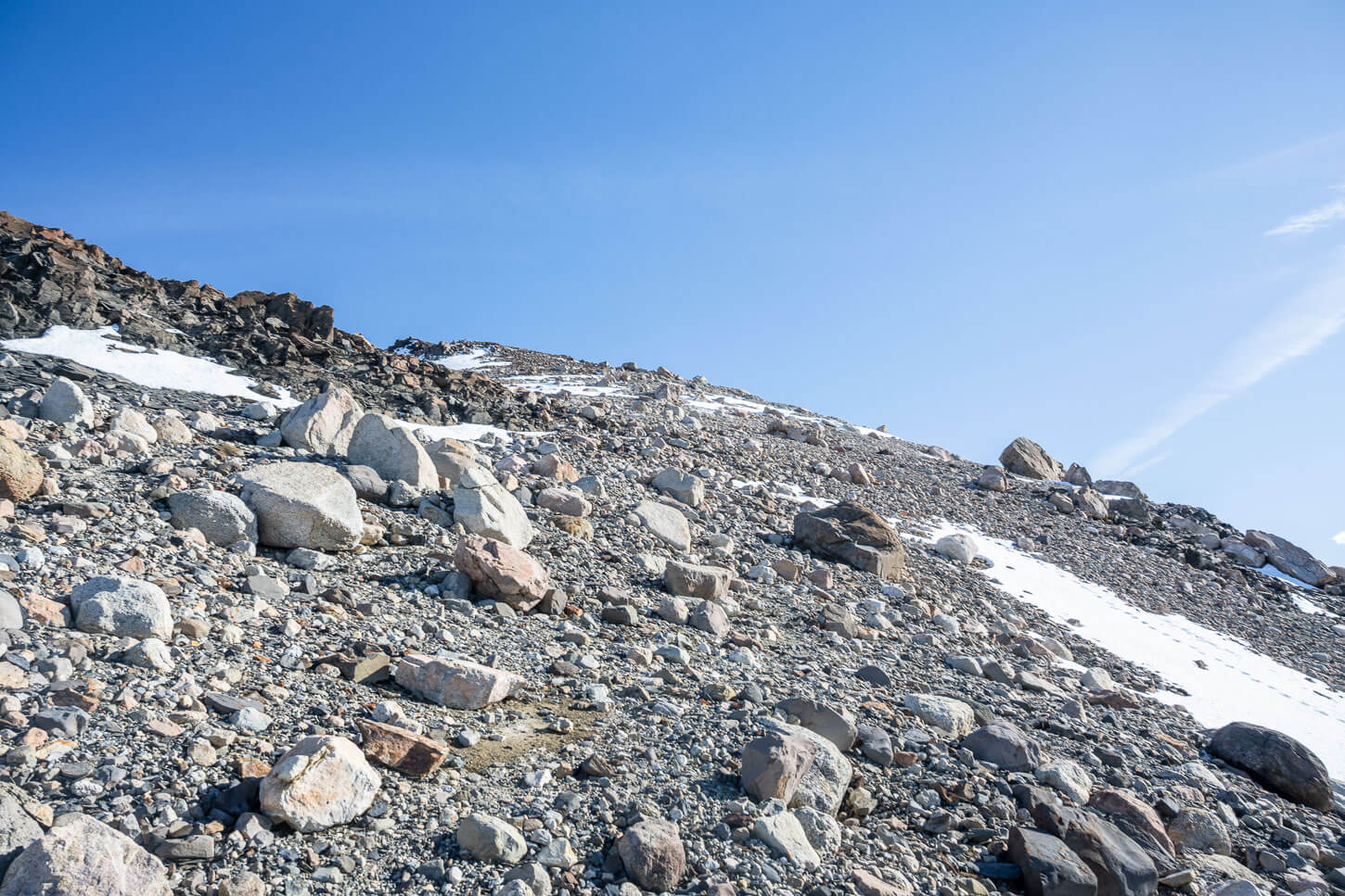 Very rocky slope on the trail to Loma de las Pizarras,