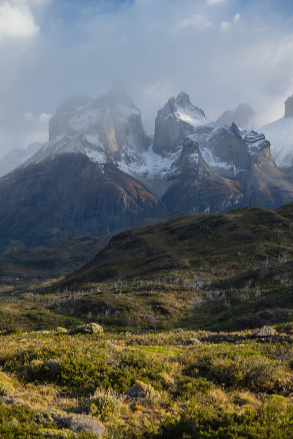 Close up image of the Ciernos in torres del paine as viewed from Mirador Condor.