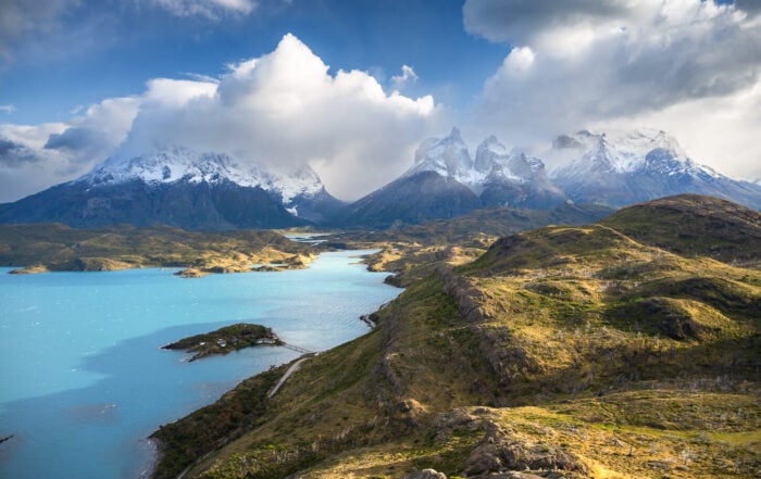 View from the Mirador Condor lookout, with the Paine Massif and Lago Pehoé