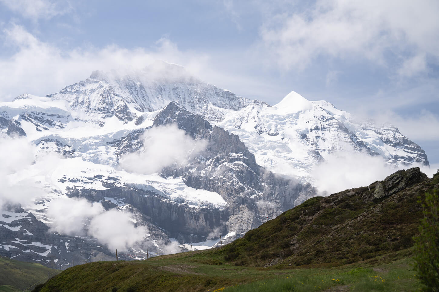 Panoramic views of the Jungfrau from the Hiking trail to Lauberhorn.
