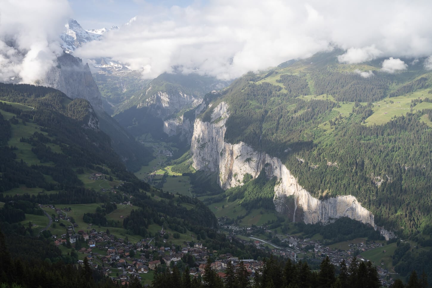 View of the Laugerbrunnen valley from a hike to Männlichen, high above the valley
