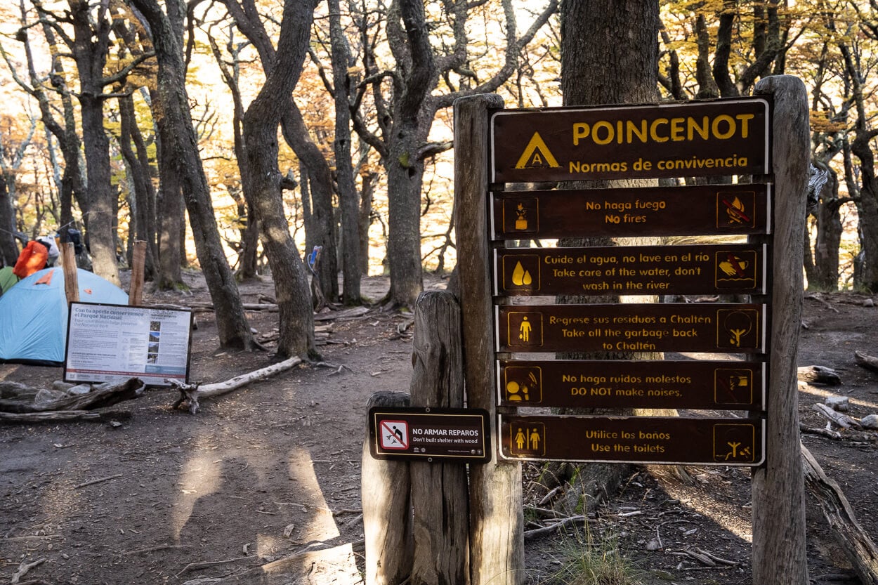 Campamento Poincenot a popular camping spot inside the Los Glaciares park in El Chaltén