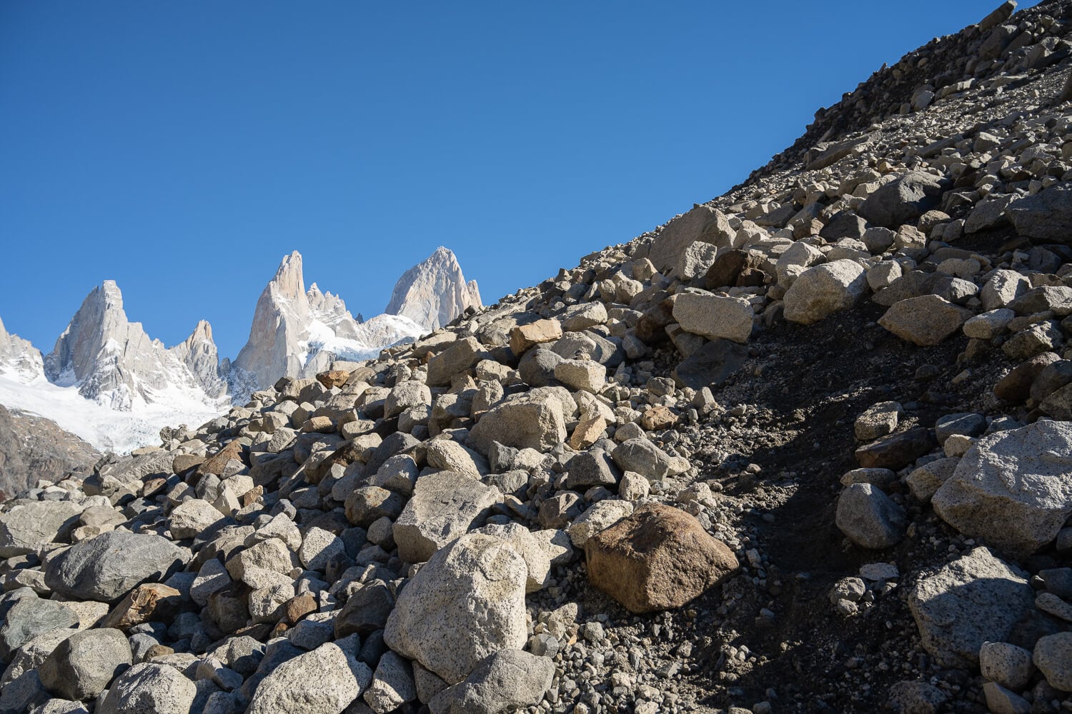 Unstable boulders on a morainic deposit in Patagonia, los Glaciares park.