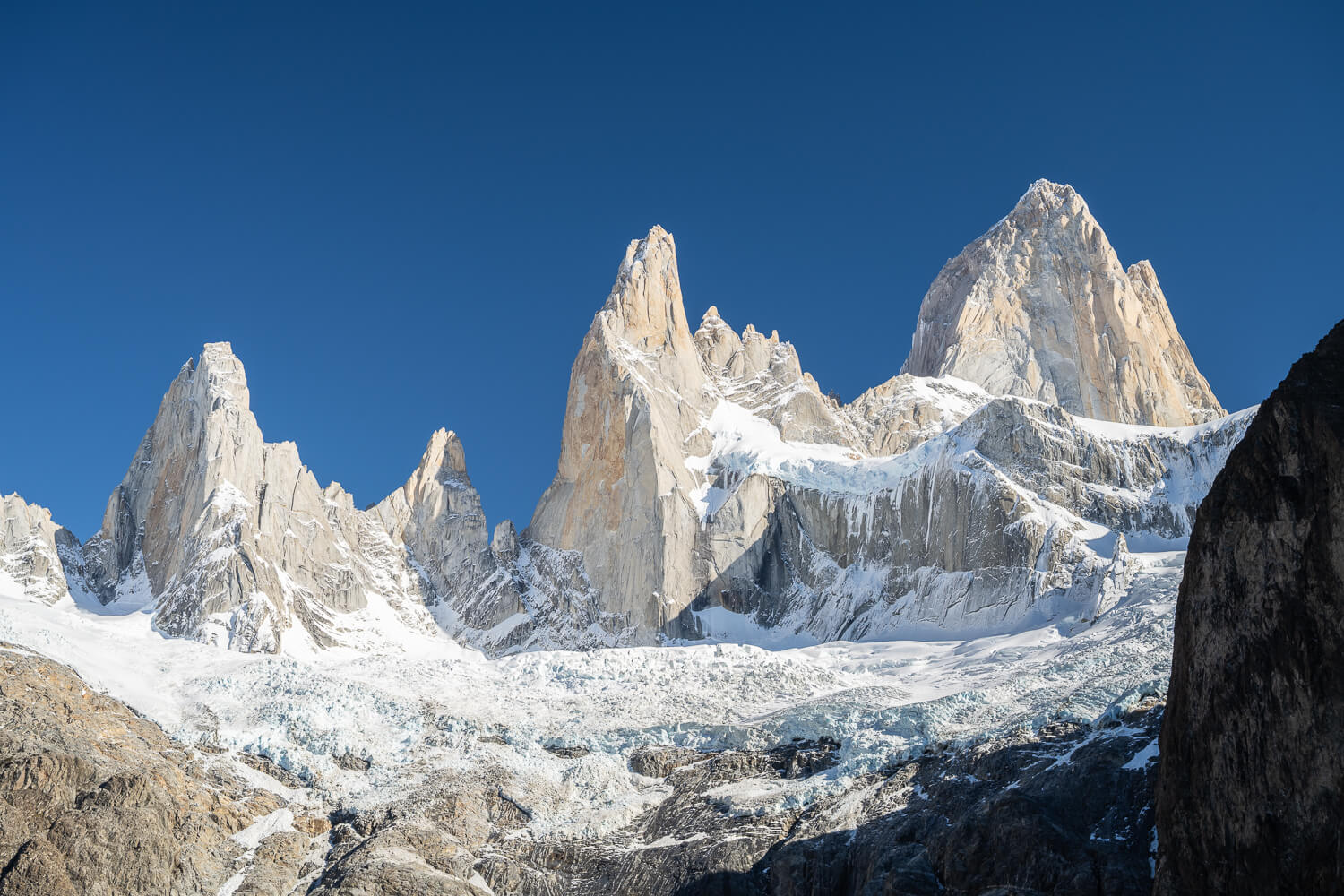 Closeup detail of mount Fitz Roy and its glaciers,