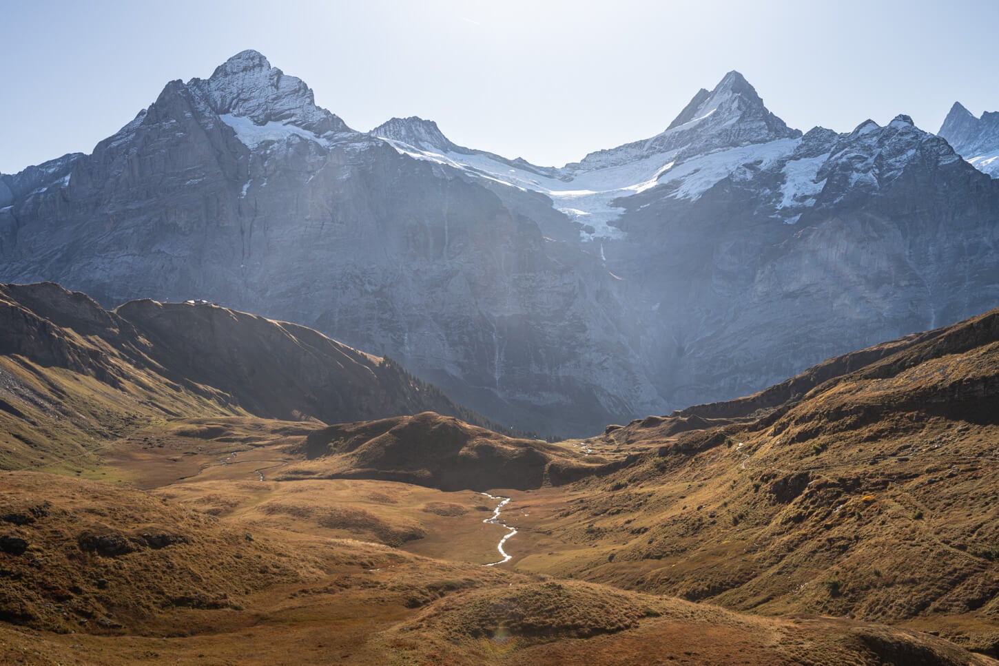 View of the landscape above Grindelwald in a late autumn morning
