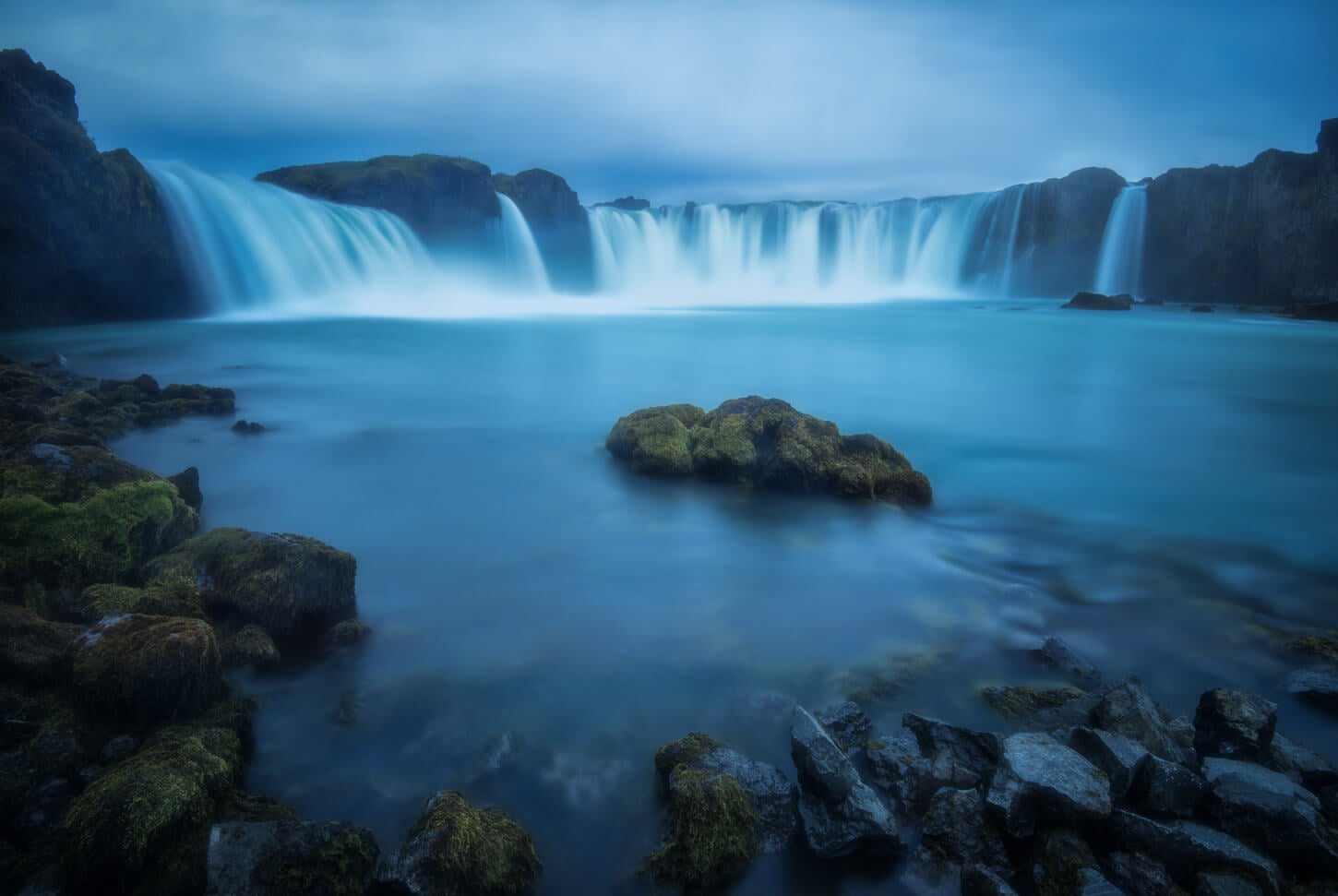 Goðafoss, a waterfall in Iceland on an overcast day