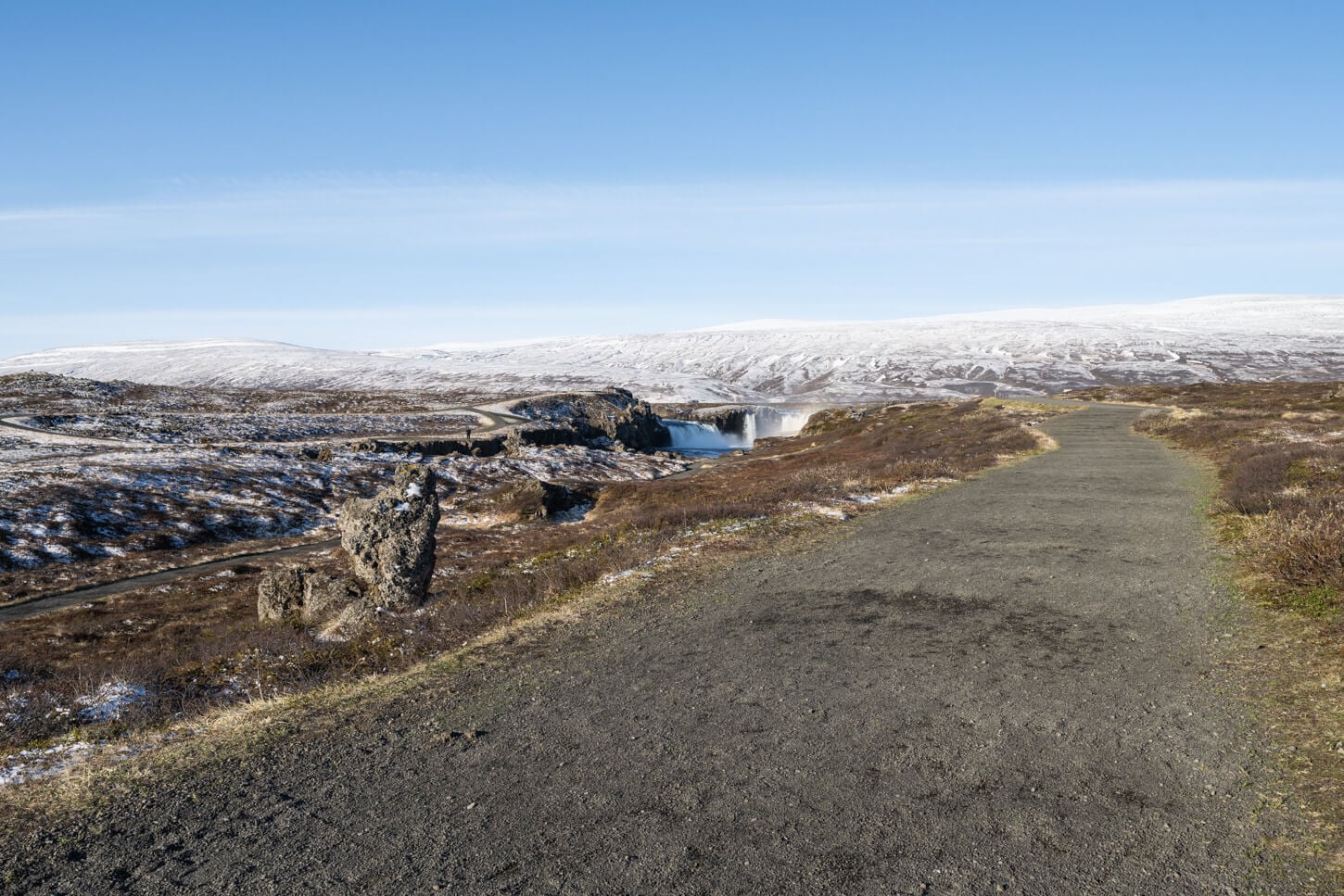 West side hiking path, with the waterfall barely visible in the background.