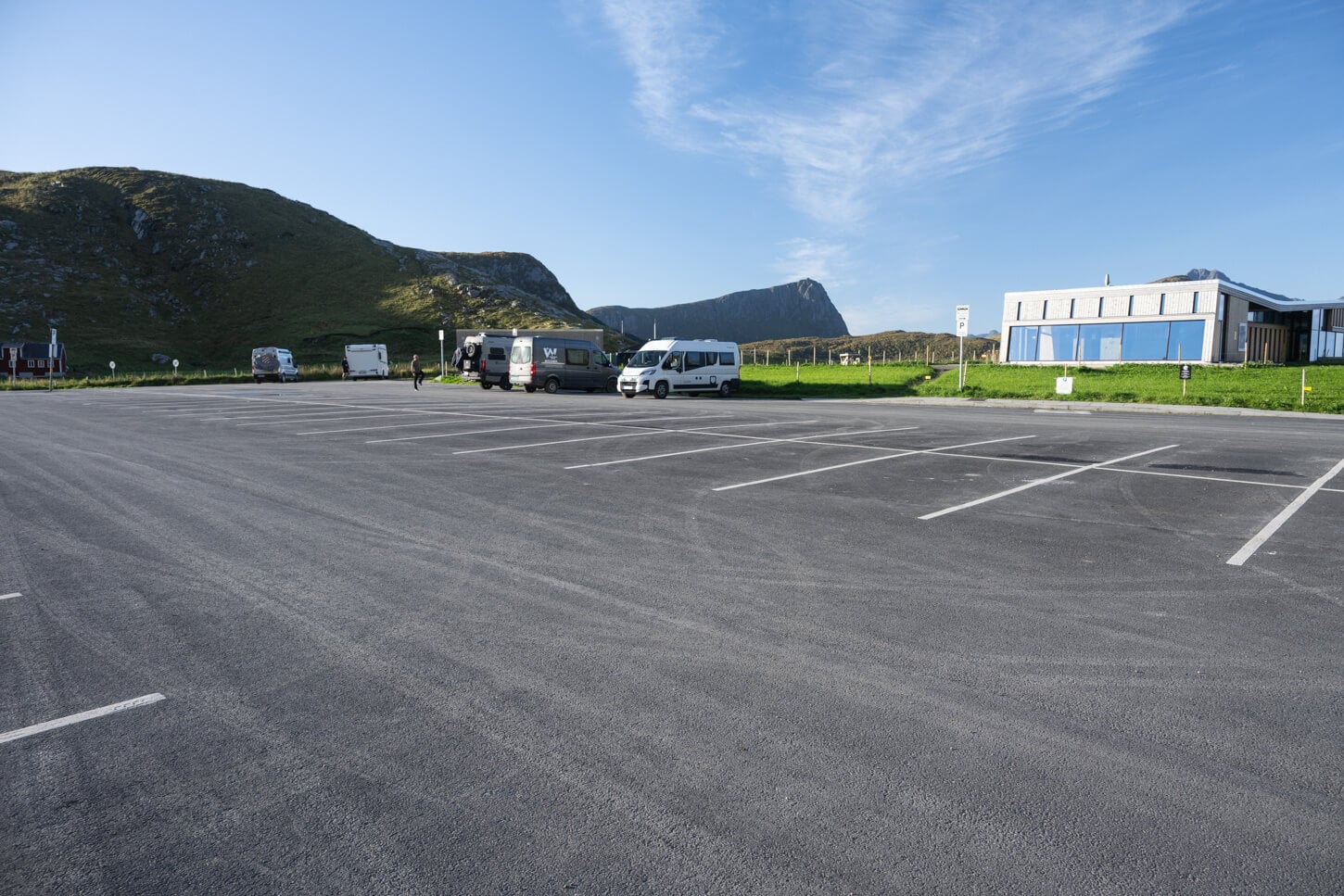 an almost empty Haukland beach parking area