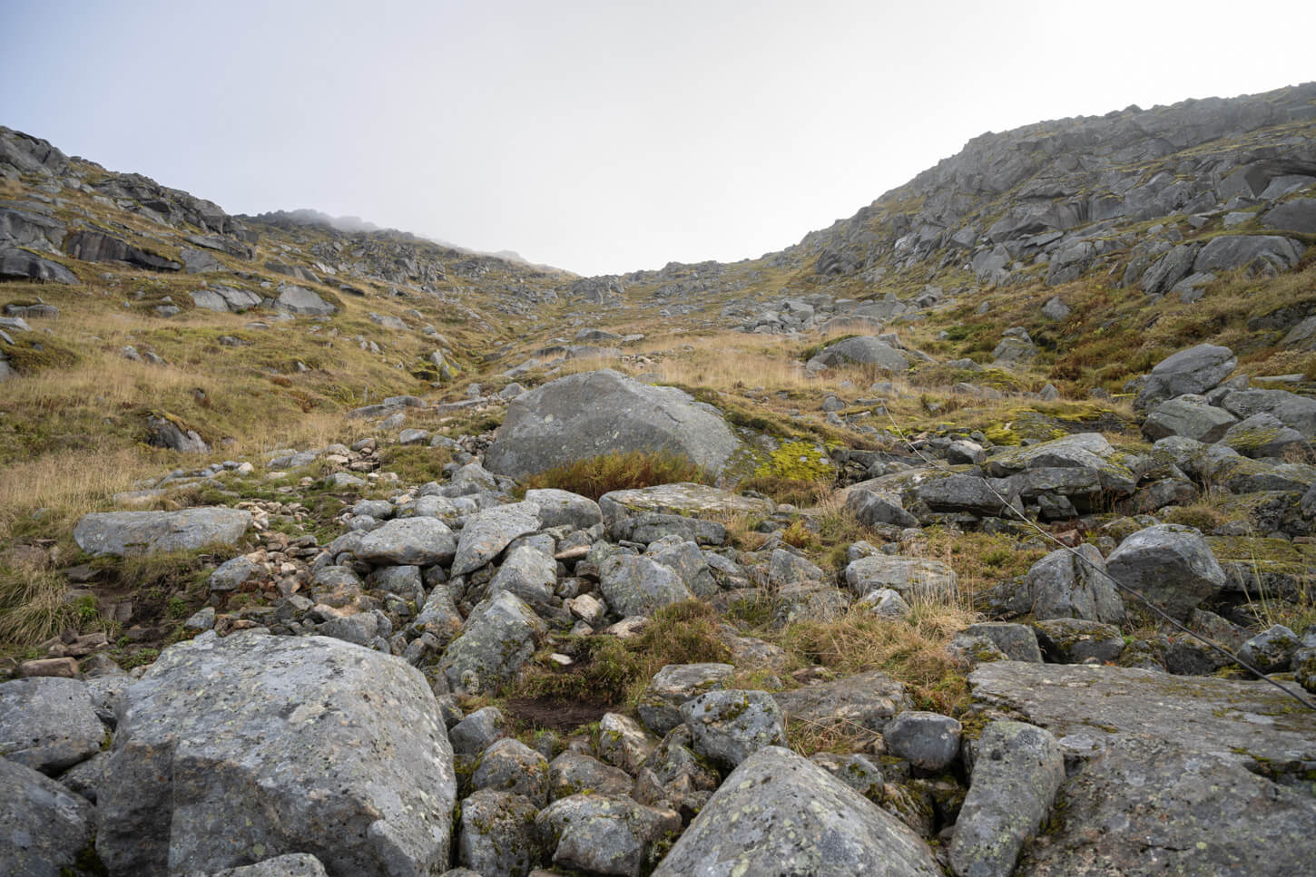 Steep hiking trail filled with boulders in the lofoten.