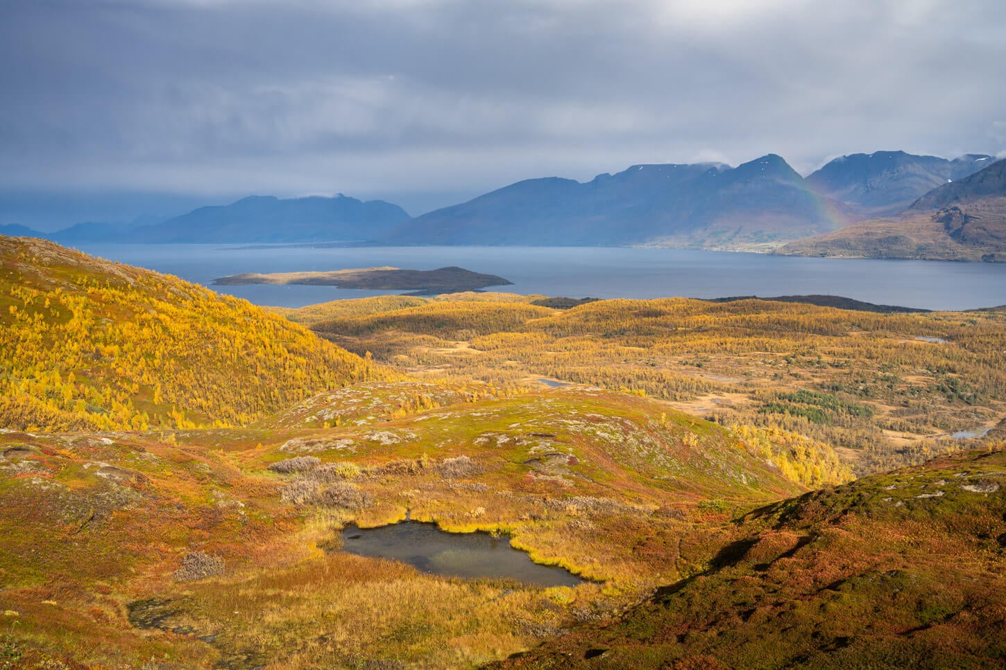 View for the Lyngenfjord landscape from the hike to Rottenvikvatnemt